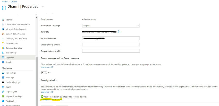 Click on manage security defaults
